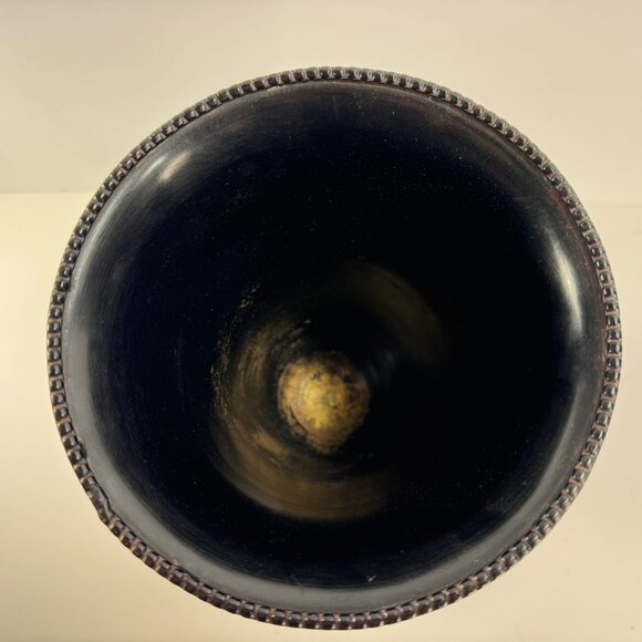 Tall Dark Finish Brass Fluted Vase w/ Brass Green Leaves 12.5" tall - Picture 6 of 10